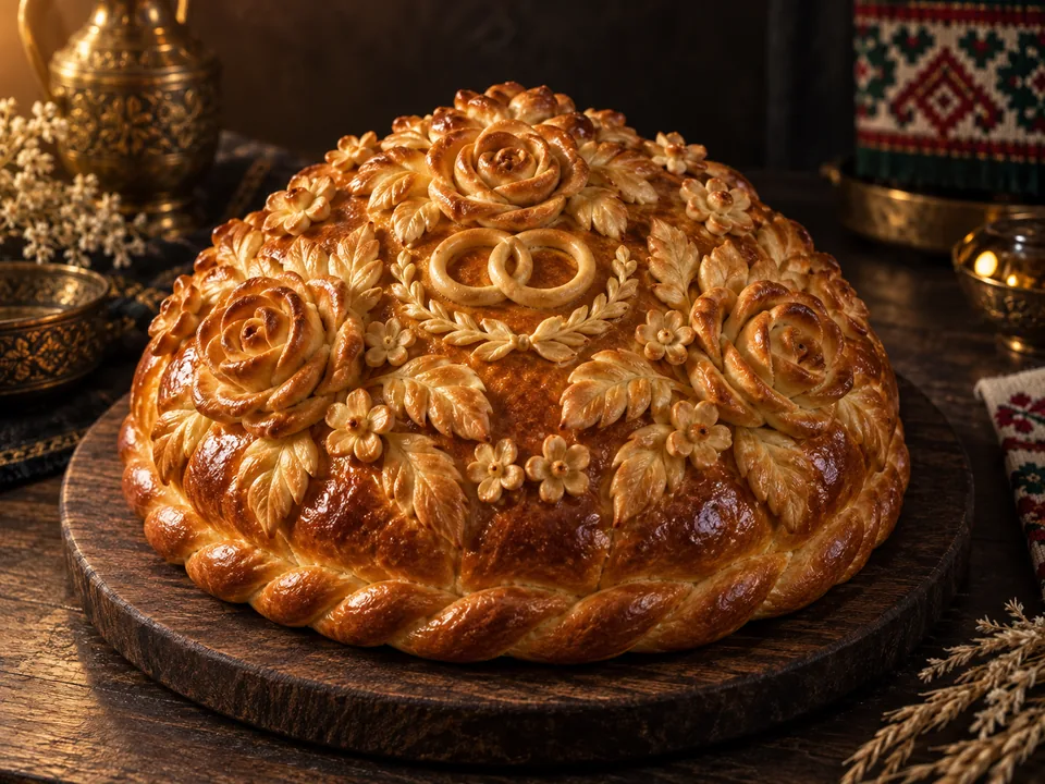 Каравай свадебный с розами